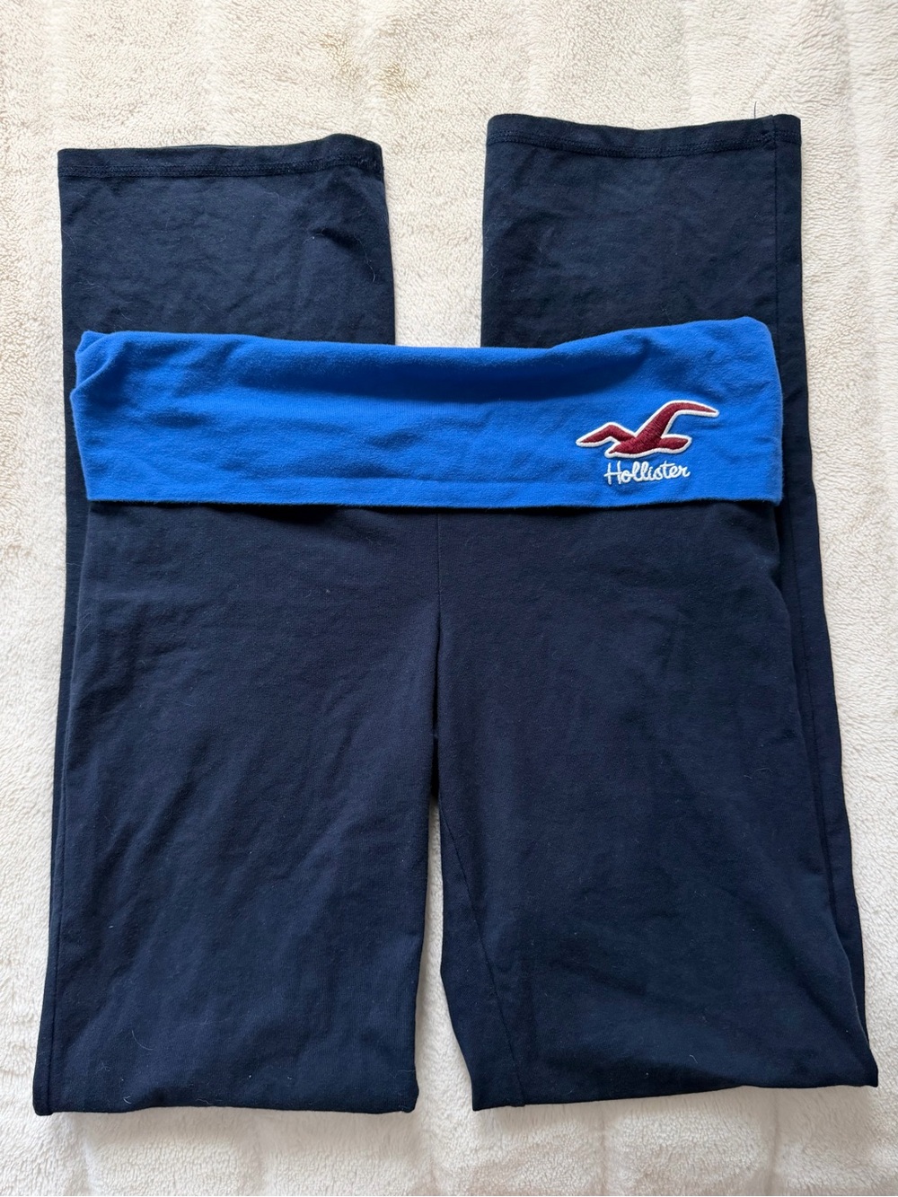 Vintage Y2K Hollister Low Rise Foldover Flare Legging Navy/Bright Blue Size Lare